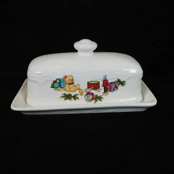 Christmas Butter Dish Covered W/Underplate Ceramic Walmart Brand Toys Image Box - Picture 4 of 10